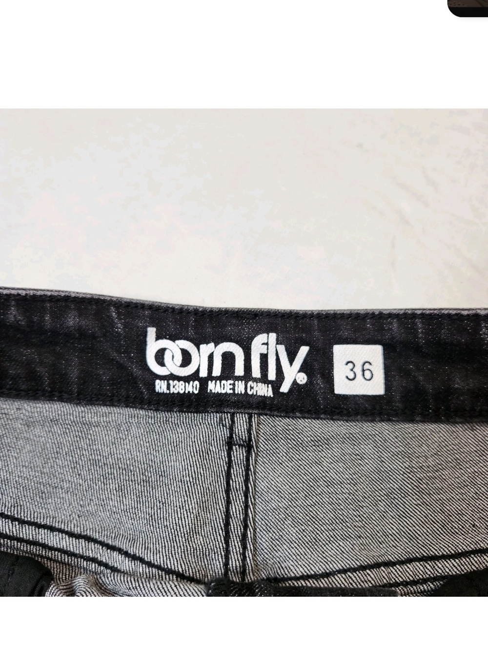 Born Fly Mens Size 36 Shorts Denim Distressed Cutout Patch Design Black Wash 04 - Picture 10 of 14